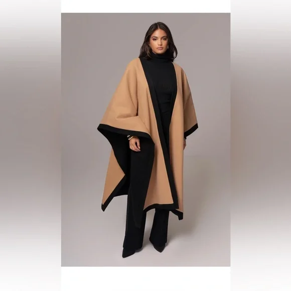 JLUXLABEL REVERSIBLE Tan and Black Women's Cape SHAWL/ COAT - Picture 4 of 16